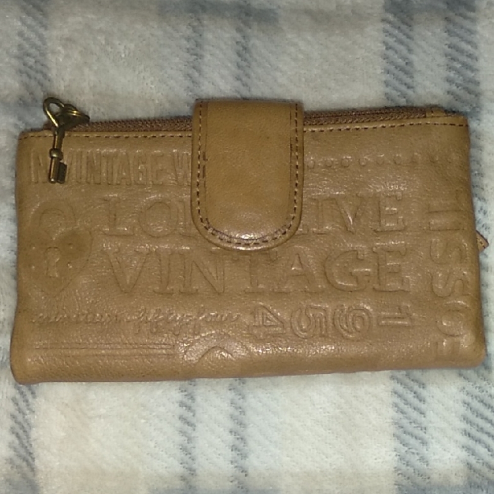 Vintage Fossil 1954 Leather Wallet Tan And Brown